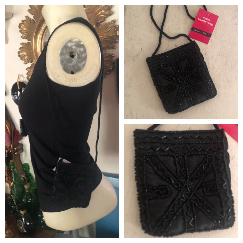 Black Beaded Mini Purse Bag
